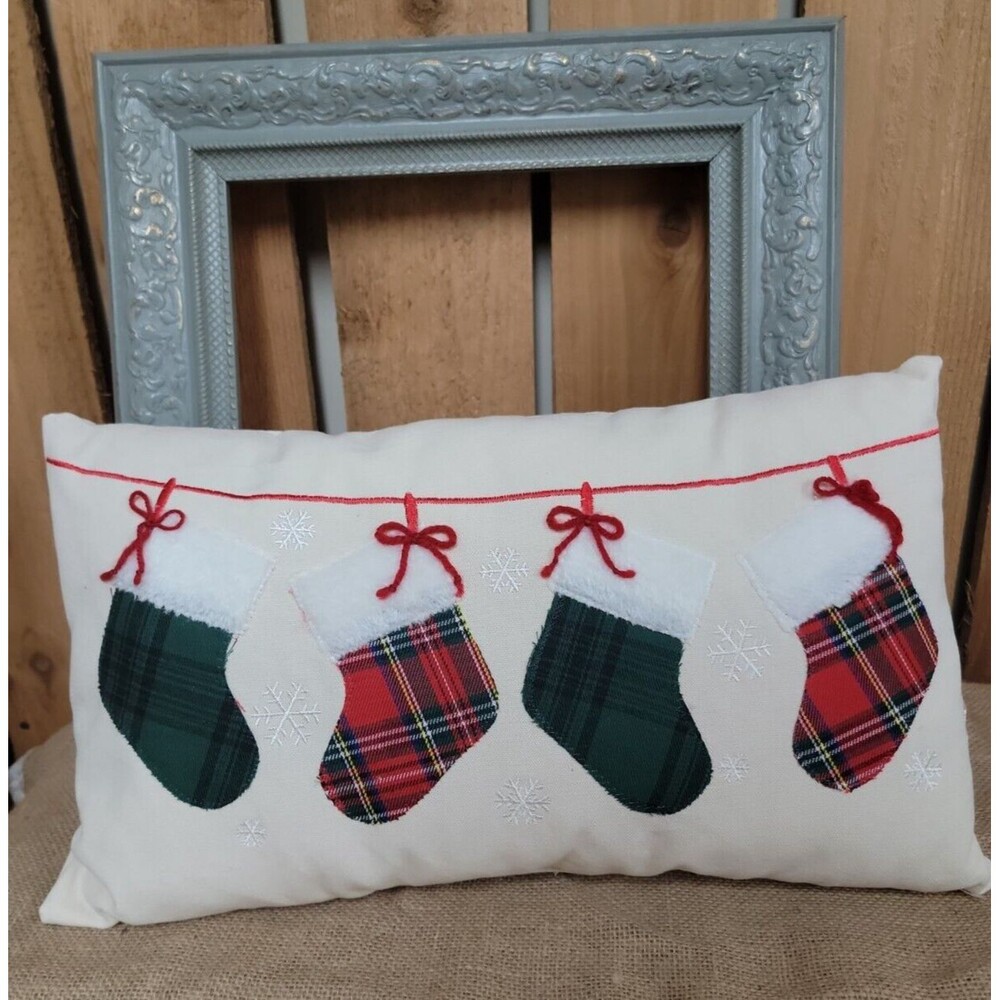 Smooth Canvas Accent Pillow with Plaid Stockings Christmas New